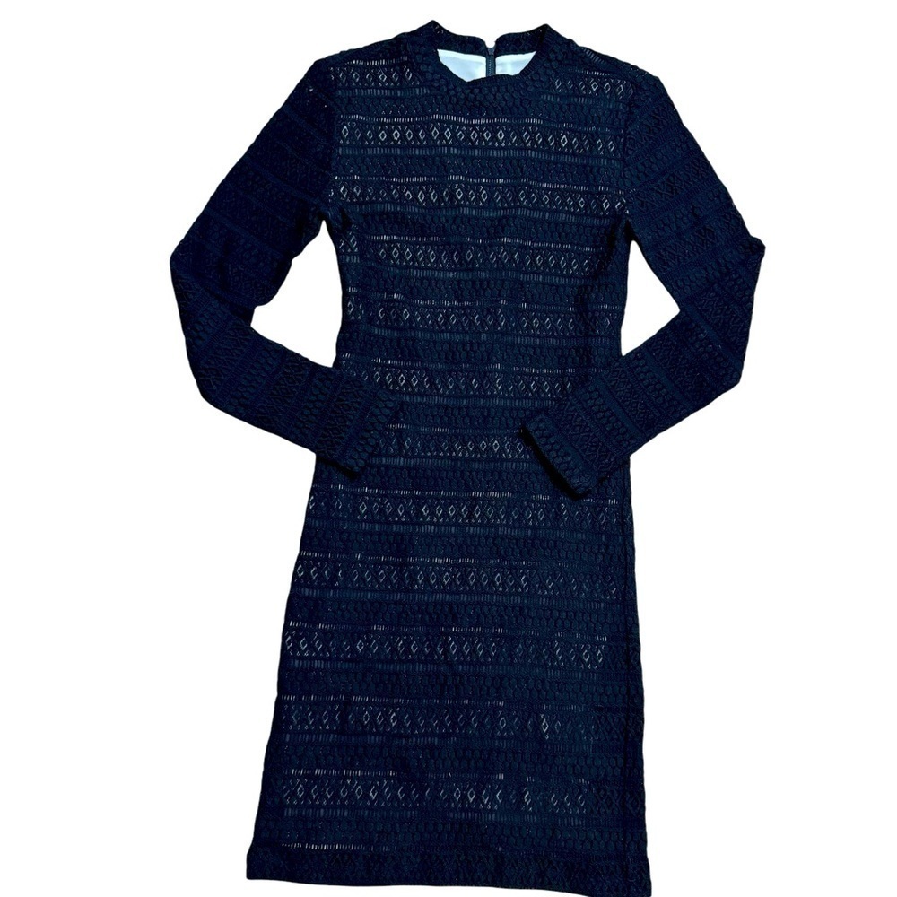 Alice + Olivia Black Long Sleeve Lace Knit Dress